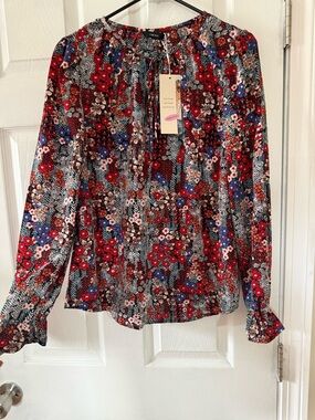 Sandro Red Floral Long-Sleeve Blouse